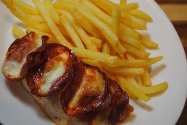 Chorizo and Mozzarella Stuffed Chicken and Fries recipe