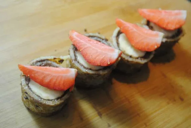 Chocolate, Banana and Pancake Sushi recipe