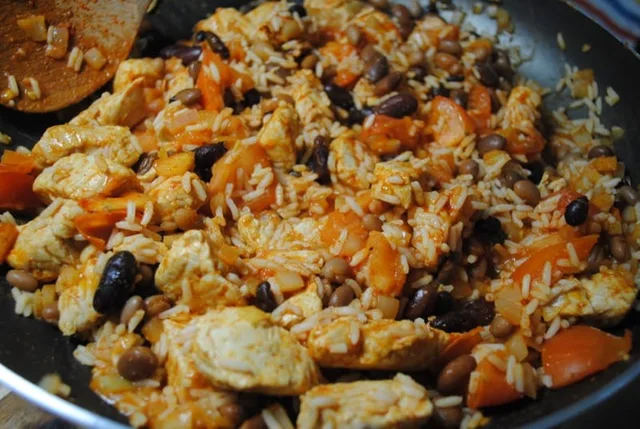 Tasty One Pan Chicken Burrito Rice recipe