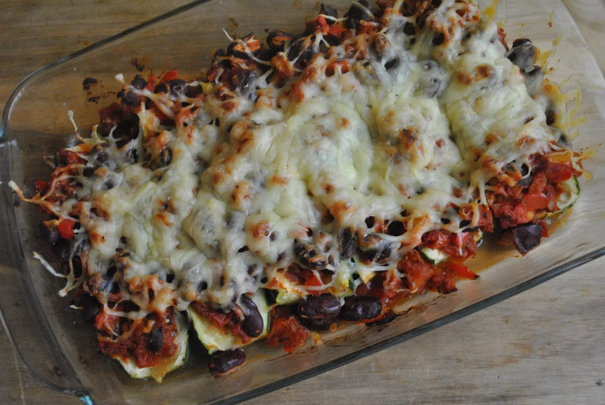 low carb healthy Vegan Bean and Vegetable Stuffed Courgettes Recipe - 1
