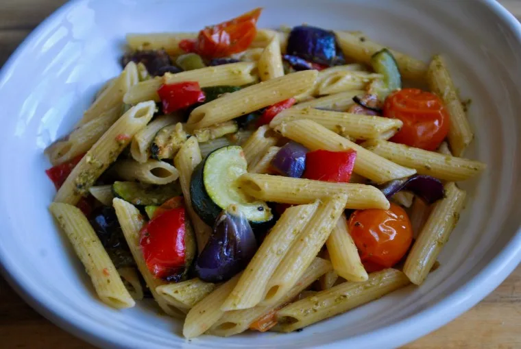 pesto roasted vegetable pasta recipe - 1