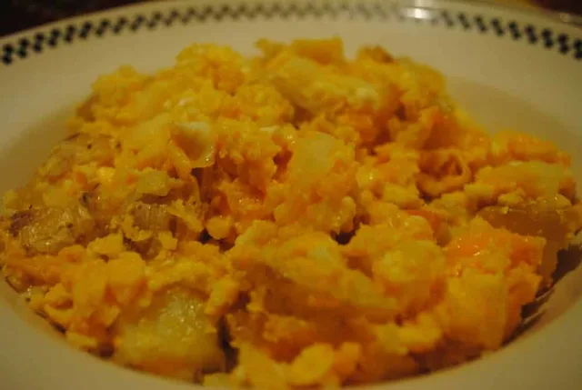Cheesey potato egg scramble breakfast recipe