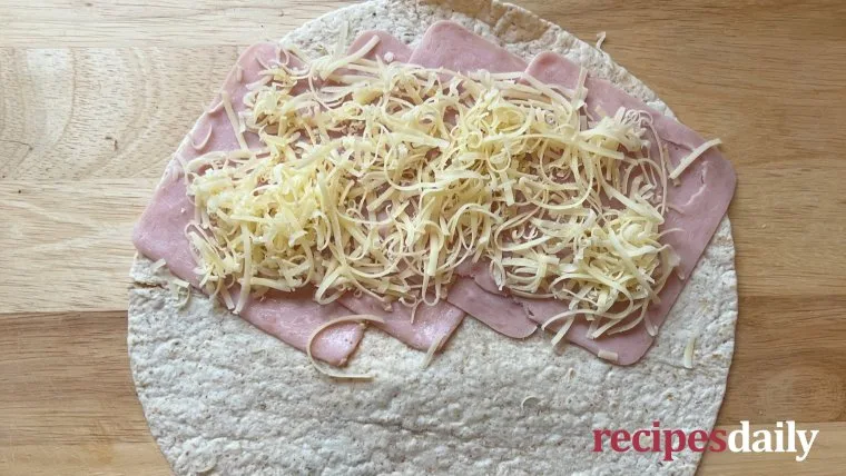 Fillings placed across the top half of a wrap